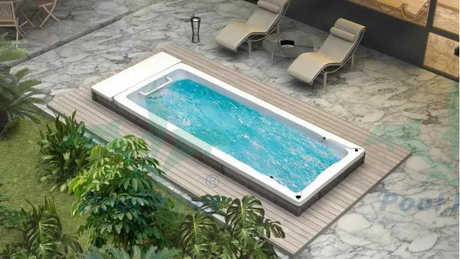 Piscina sin fin de tipo funcional con cubierta enrollable